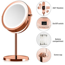 Navaris specchio ingrandente con luce LED - specchio luminoso 5:1 ingrandimento x5 specchietto girevole per il trucco da appoggio luce integrata rame