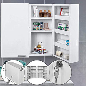 NOVA Armadietto per Farmaci con 11 Ripiani e 2 Ante, con 2 Chiavi, 53x53x20cm, Acciaio, da Bagno - Armadietto Pensile Medicinali, Cassetta Porta Medicine, Armadio Pronto Soccorso