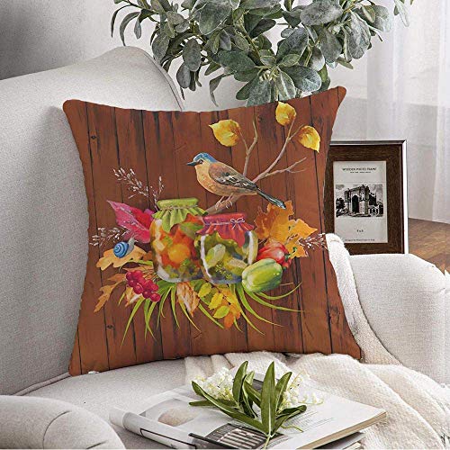Kris.D Copertura Decorativa del Cuscino di tiro Acquerello Artistico Composizione Autunnale Fatti in casa Conserva Ramo di Albero Animali Abbondanza di Fauna Selvatica 18x18 Pollici