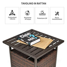 Outsunny Tavolo da Giardino con Foro per Ombrellone e Cesta Inferiore in Rattan PE e Acciaio, 55.5x55.5x46cm Marrone