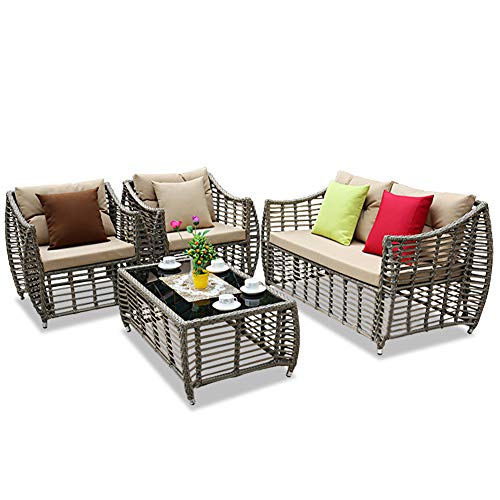 Aimir Set di Mobili da Giardino per Esterni, Set di 4 Pezzi per Divano in Rattan in PE da Giardino Sedia da Conversazione Modulare Tavolino da caffè Mobili da Balcone nel Cortile di Casa