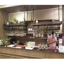 Scaffale in vetro per vino appeso a doppio strato, portabottiglie per soffitto per aumentare lo spazio di archiviazione, altezza regolabile per bar in ferro battuto, dimensioni 100x31 cm, colore ner
