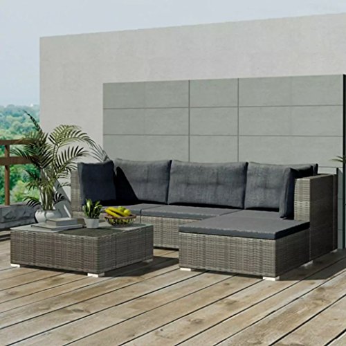 Tidyard- Set Divani da Giardino 12 pz in Polirattan Modulare Grigio, Set di mobili da Giardino