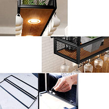 Portabottiglie da Parete in Metallo/Ferro con faretti a LED, mensola in Legno massello Mensola per Vino Industriale, Bottiglie, Calice e portabicchieri