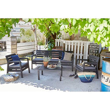 Allibert 224084 Set Lounge, 2 poltrone, 1 Divano a 3 posti, 1 Tavolo Delano, Effetto Legno, plastica, Grafite