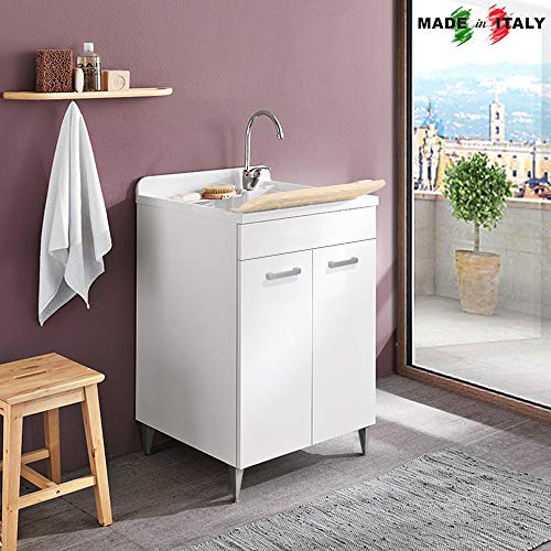 Yellowshop - Mobile Lavatoio Lavapanni Lavanderia e Bagno In Legno Anta Ante Mobile Mobiletto Pilozza Lavabo Armadio Bianco Varie Misure Cm 45x50, 60x50 E 60x60 Altezza 88 (Cm L.60 x P.60 x H.88)
