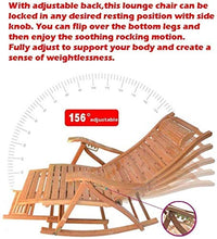 Sedia a dondolo in bambù – reclinabile ergonomica, in legno, per giardino, patio, piscina, sauna, 200 kg
