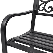 SHENGFENG Panca da giardino nera, acciaio + ferro, panchina per sedersi, panca esterna 127 x 60 x 85 cm
