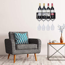 Vencipo Portabottiglie Vino Metallo per 4 Calici Vino Rosso Organizer, Mensole da Muro Design per Cantinetta Vino, Scaffale Metallo Vino Accessori per Sala da Pranzo, Camera da Letto e Cucina.