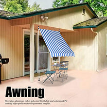 Zerone - Tenda da sole per balcone, con manovella, resistente ai raggi UV, regolabile in altezza con 10 fori, 2 x 1,2 m (strisce blu e bianco)