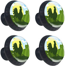 Siluetta del gallo in Green Hills Sun Cloud Pomelli per Porta Set di 4 Pomelli per Mobili Manopole per Cassetti Cucina Armadio Vetro