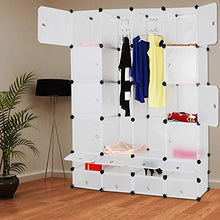Armadio a Cubi - in Plastica, 145/180/37 cm, con 16 Scomparti Chiusi e 2 Aperti, 2 Aste Appendiabiti, Nero con Motivo e Bianco - Armadio Portatile, Armadietto Guardaroba, Ripostiglio