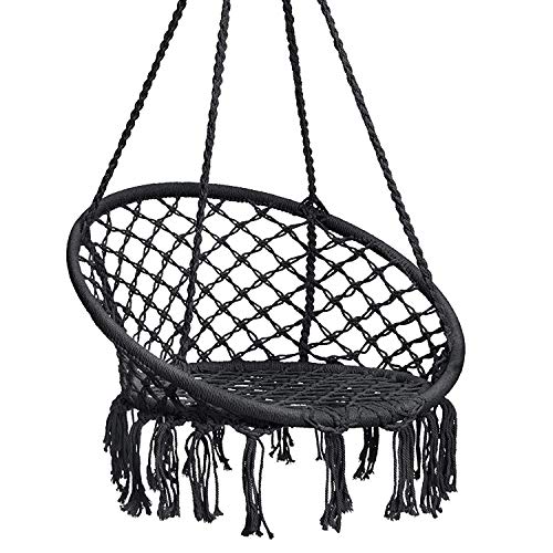 Hi Suyi Appeso macramè Portico Lettino altalene Sedia Amaca per Indoor Outdoor Home Camera da Patio Deck Yard Garden, Include Ganci Senza Supporto da soffitto Set, Nero