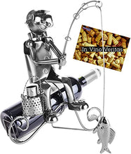 Brubaker Portabottiglie per Vino Pescatore - Deco-Oggetto in Metallo - con Biglietto di Auguri per Regalo Vino