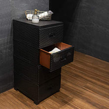 ADGO Armadio con 4 cassetti, in rattan, per camera da letto, armadio, in plastica, 38 x 45 x 90 cm, colore: nero