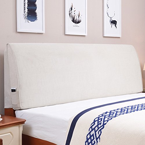 Xufei Testiera Cuscino Cuscini in Vita Cover Morbida in Tessuto Cover Grande per Letto Lavabile, Imbottitura in Spugna, con Testiere, 5 Colori, 7 Formati (Colore : Bianca, Dimensioni : 150CM)
