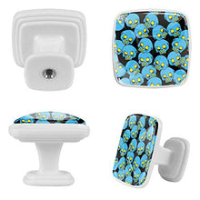 4 pomelli bianchi per armadietti da cucina, camera da letto, guardaroba, cassettiera, cassettiera, motivo: teschio di zucchero blu