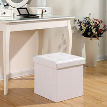 SONGMICS Cassapanca con Contenitore di 40 Litri, Pouf Poggiapiedi, Sgabello Pieghevole, Capacità di Carico di 300 kg, in Ecopelle, Seduta Imbottita, Bianco LSF30W