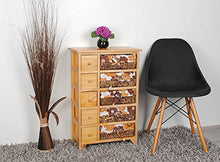 Stile retrò – anni 70: cassettone/comodino/scaffale bianco – 5 cassetti e 5 panieri con disegno florale in arancio e marrone