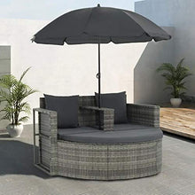 GOTOTOP Divano da Giardino con Parasole,Divano da Giardino 2 Posti,Polyrattan e Telaio in Acciaio,130 x 58 x 77 cm Grigio