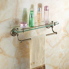 GJJSZ Scaffale da Bagno in Vetro a Un Piano con portasciugamani,mensola da Bagno in Ottone,Spazzolato,Antico per Cosmetici da Bagno