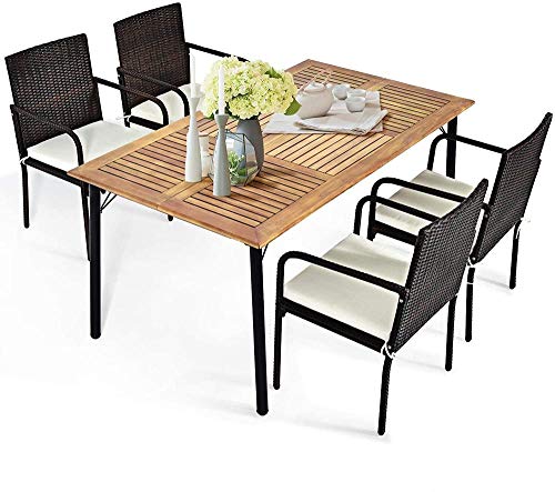 YRRA 5 Pezzi Patio Set da Pranzo Acacia Set di mobili in Legno e Vimini W / 2.16