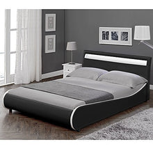 Corium Letto Imbottito Valencia” con Illuminazione LED (Nero)(140x200cm) Letto Moderno/Similpelle/con Rete a doghe di Legno /