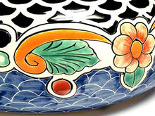 Artemisa, lavabo rotondo messicano, 40 cm, in ceramica Talavera in Messico, motivo decorativo colorato, ideale per il bagno con piastrelle effetto legno, piastrelle di cemento, mobili rustici