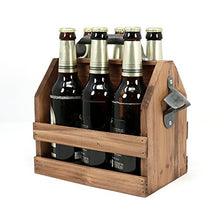 COM-FOUR® Portaborraccia in legno con apribottiglie in metallo e manico in metallo, 6 posti, portabottiglie per 6 bottiglie da 0,33 l (Senza iscrizione)