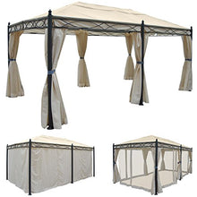Gazebo pergola baldacchino Cadice acciaio poliestere ~ 5x3m avorio con zanzariere e tende