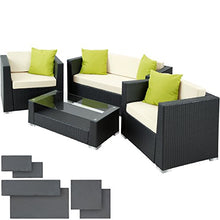 TecTake 800904 Set di Mobili Rattan, Divano + Poltrona + Tavolo, Arredamento da Giardino, 2X Set di Rivestimenti per Cusci, 4 Cuscini Extra, Viti in Acciaio Inox (Nero)