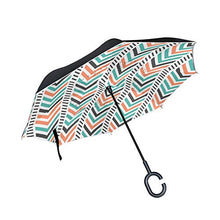 LENNEL Doppio Strato Antivento Design C Maniglia con Notte Strisce Riflettenti di Sicurezza Inverti Pieghevole Ombrelli Boho Pattern Stampa