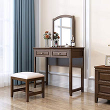 2 Cassetti,Vanity Toeletta Da Trucco Per Camera Da Letto,Antico Specchiera Tavolo Cosmetici Con Specchio,Gambe In Legno Solido,Tavolo Da Trucco Per Le Donne,Sgabello Imbottito-Legno 100x40x145cm(39x16