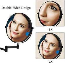 LYHY Specchio cosmetico da Parete 3X Nero, Specchio ingranditore Girevole a 360 °, Specchio da Barba per Il Bagno,? Specchio cosmetico bifacciale da 20 cm, Specchio da Parete Pieghevole