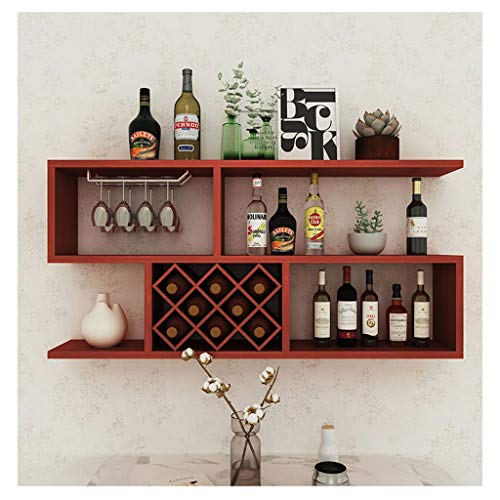 AVEO Portabottiglie di Vino Parete Vino portabottiglie in Legno massello e Supporto di Vetro Calici Gancio Living Room Ristorante Bar Mensola Vino Storage Rack Scatola per Vino