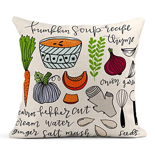 Kinhevao Cuscino da tiro Cottura Doodle Step by Pumpkin Soup Ricetta Libro di Cucina Vintage Biscotti Cafe Cuscino di Lino Cuscino Decorativo per la casa