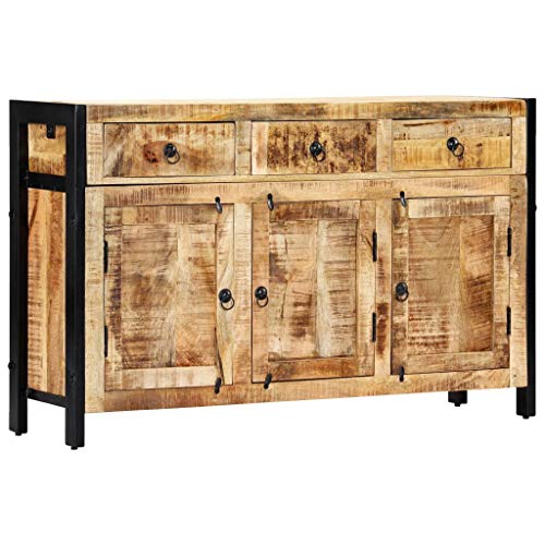 vidaXL Legno Massello di Mango Credenza Artigianale Rustica Industriale 3 Scomparti con Ante 3 Cassetti Mobile Armadietto Madia Telaio in Acciaio