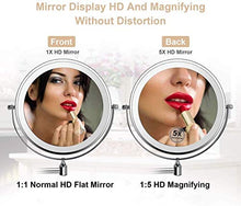 WZDD Specchio da Parete Trucco Bagno con Ingrandimento 5X, Specchio Bagno con Luce LED, Specchio Cosmetico per Il Bagno, 360° Girevole E Rotondo