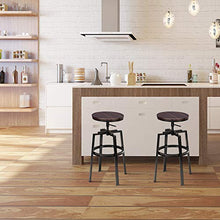 COSTWAY Set di 2 Sgabelli Rotondi Set di Sedie da Bar Vintage Antico, Regolabile in Altezza 35 x 35 x (67-75) cm