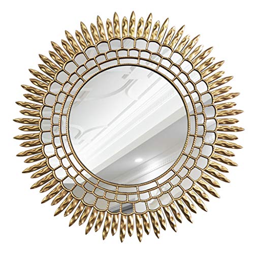 YF-Mirror Specchi Rotondi da Parete Specchi Decorativi Europei Dorati da Parete Specchio per Trucco da Parete in Legno per Soggiorno Ingresso Camera da Letto 80 cm