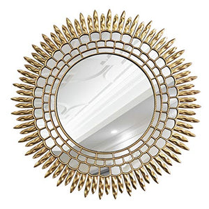 YF-Mirror Specchi Rotondi da Parete Specchi Decorativi Europei Dorati da Parete Specchio per Trucco da Parete in Legno per Soggiorno Ingresso Camera da Letto 80 cm