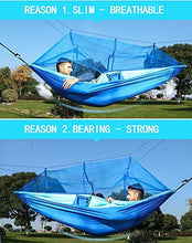 Amaca da Campeggio, Esterno Amaca da Giardino con Zanzariera Traspirante Nylon da Paracadute per Interno Giardino, Escursioni Viaggi all’Aperto Amache 110"(L) x 59"(W) (Blue/Sky blue)