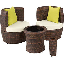 TecTake 800690 Set di Mobili da Giardino o Balkone Poli Rattan e Alluminio, Riponibile in Ovale Formato Salvaspazio, 2 Sedie + 1 Tavolo + 1 Vaso, con Cuscini - Colori Diversi (Marrone | No. 403140)