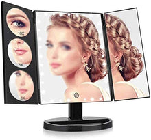 LBWARMB Trucco Specchio con luci Rosa a LED Make up Specchio Desktop Tri-Fold HD Beauty Trucco Specchio Pieghevole con Funzione di Memoria dimmerabile tattile Specchio cosmetico
