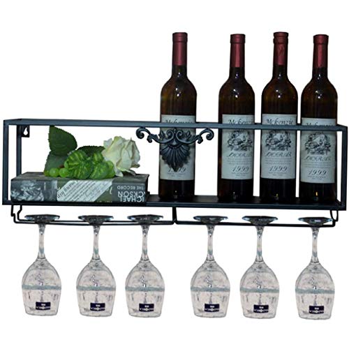 MSF Porta Bottiglie Parete Scaffale Vino attaccatura Supporto Portabicchieri Industrial Rustico Porta Bottiglie Mensola for Bar/Cucina/armadi, Nero