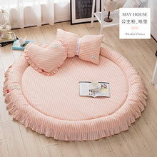 LoveHouse Tatami tappetini, Pieghevole Morbido Pelo Spesso Cotone coprimaterasso Letto Rotondo, tappeti Baby Play Mat Round Carpet Tenda Letto, Rosa, Floor Mat+Bow Pillow