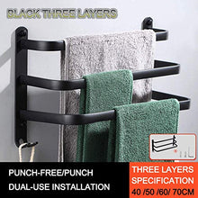 Portasciugamani da parete,Nero 3 strati Porta asciugamani da bagno Spazio alluminio Porta asciugamani autoadesivo con doppi ganci Usato per bagno Balcone cucina Portasciugamano/Scarpiera(70CM