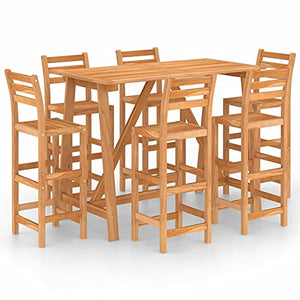 Tidyard 5/7 pz Set da Bar da Giardino in Legno Massello di Acacia,Set Tavolo e Sedie da Bar da Giardino Esterno Legno,Set Tavolo e Sedie da Cucina Legno,Set Tavolo e 2/4/6 Sgabelli da Bar in Legno