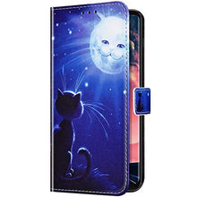 Uposao Cover Compatibile con Samsung Galaxy A30 Cover Portafoglio Custodia Compatibile in a Libro Flip Case 3D Dipinto Porta Carte di Credito Accessori,Gatto e luna