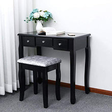 zhangfengjiao Mini Comò in Legno Massello in Stile Europeo, Comò con Sedia, Cassetto E Specchio, Adatto per Camera da Letto, Bagno (Nero)